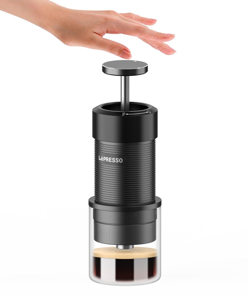 LePRESSO Professional Hand Press Espresso Maker with Standard Size Portafilter & Travel-Friendly Design / 80ml Water Tank Capacity /Consistent Espresso Pressure / Espresso Machine - Black - Image 1